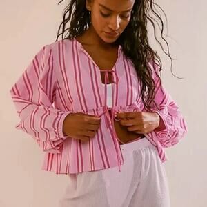 New Free People Brunch Babe Pink Blouse Top Women's Size XS